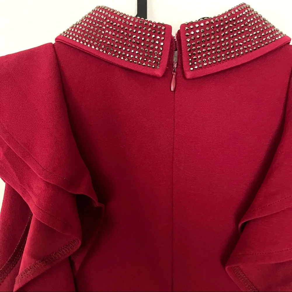 RED GRACIA CRYSTAL JEWELED COLLAR DRESS - Picture 5 of 11